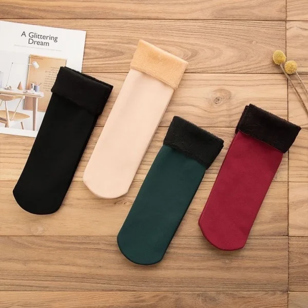 Autumn Winter Women's Velvet Thick Warm Snow Socks Plain Solid Color Home Use Floor Room Socks - Image 3